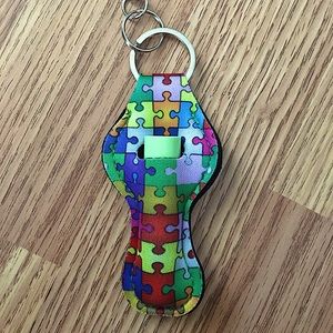 Autism Puzzle Piece Lip Balm Holder Keychain